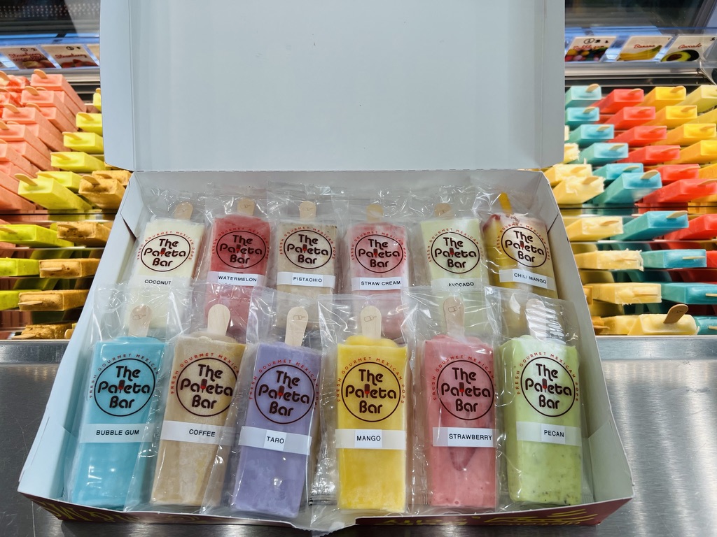 Box of 12 individually wrapped Paleta Bar paletas in assorted flavors